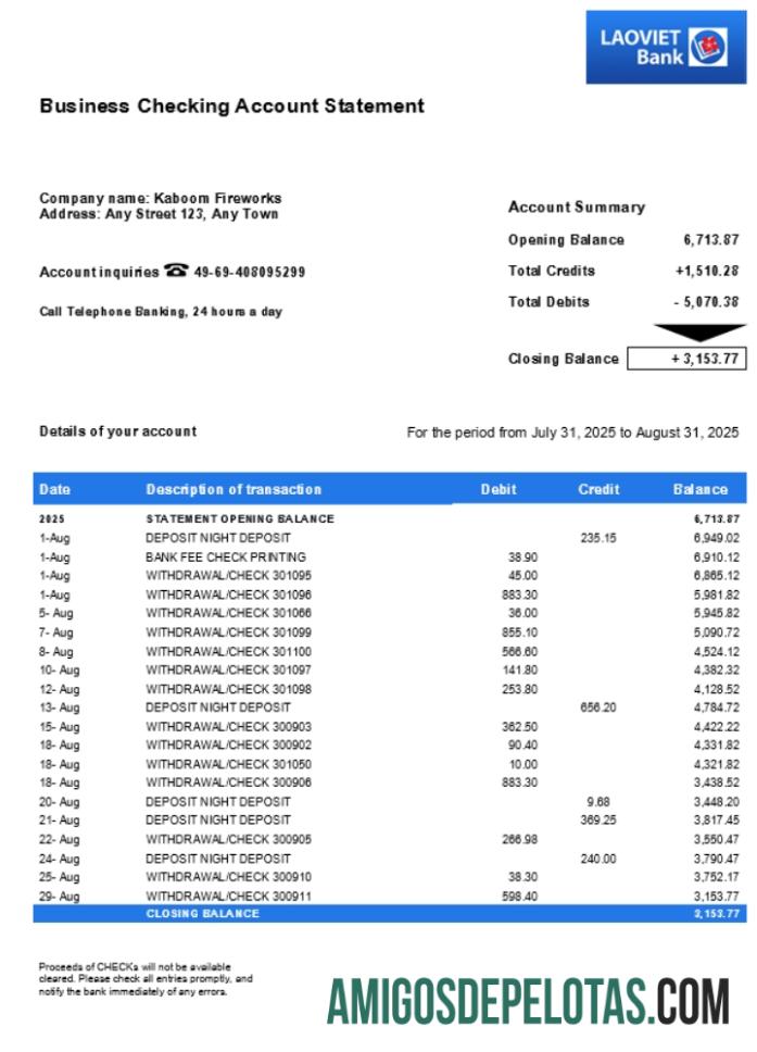 Declaração de empresa de negócios do Laos Viet em formato Word e PDF (1) exemplo real